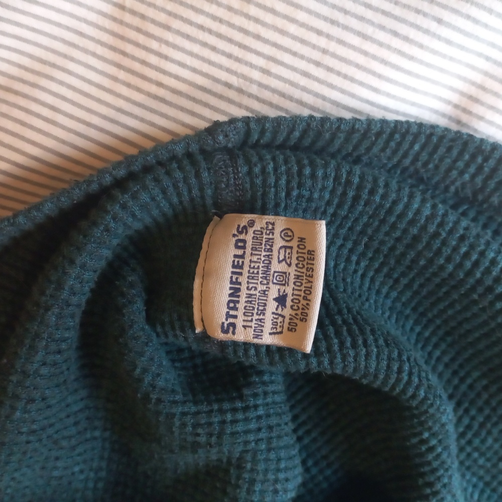 Stanfield Canadian Waffle Turquoise Gray Henley Shirt - Picture 3 of 4
